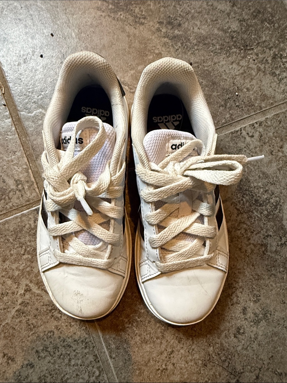 adidas Kids White & Black Lace-Up Sneakers